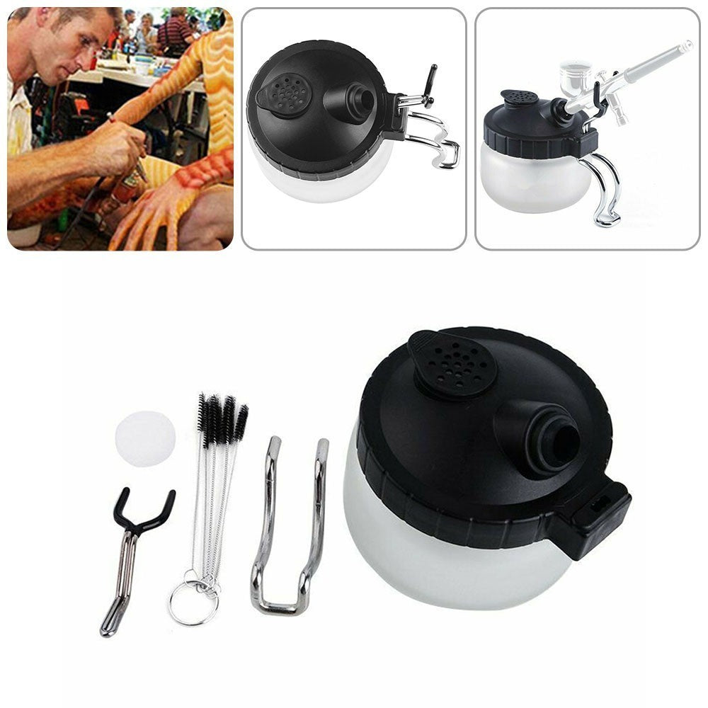 Airbrush Cleaning Pot Cleaner Kit Glass Paint Jar Airbrush Stand Filters Brushes