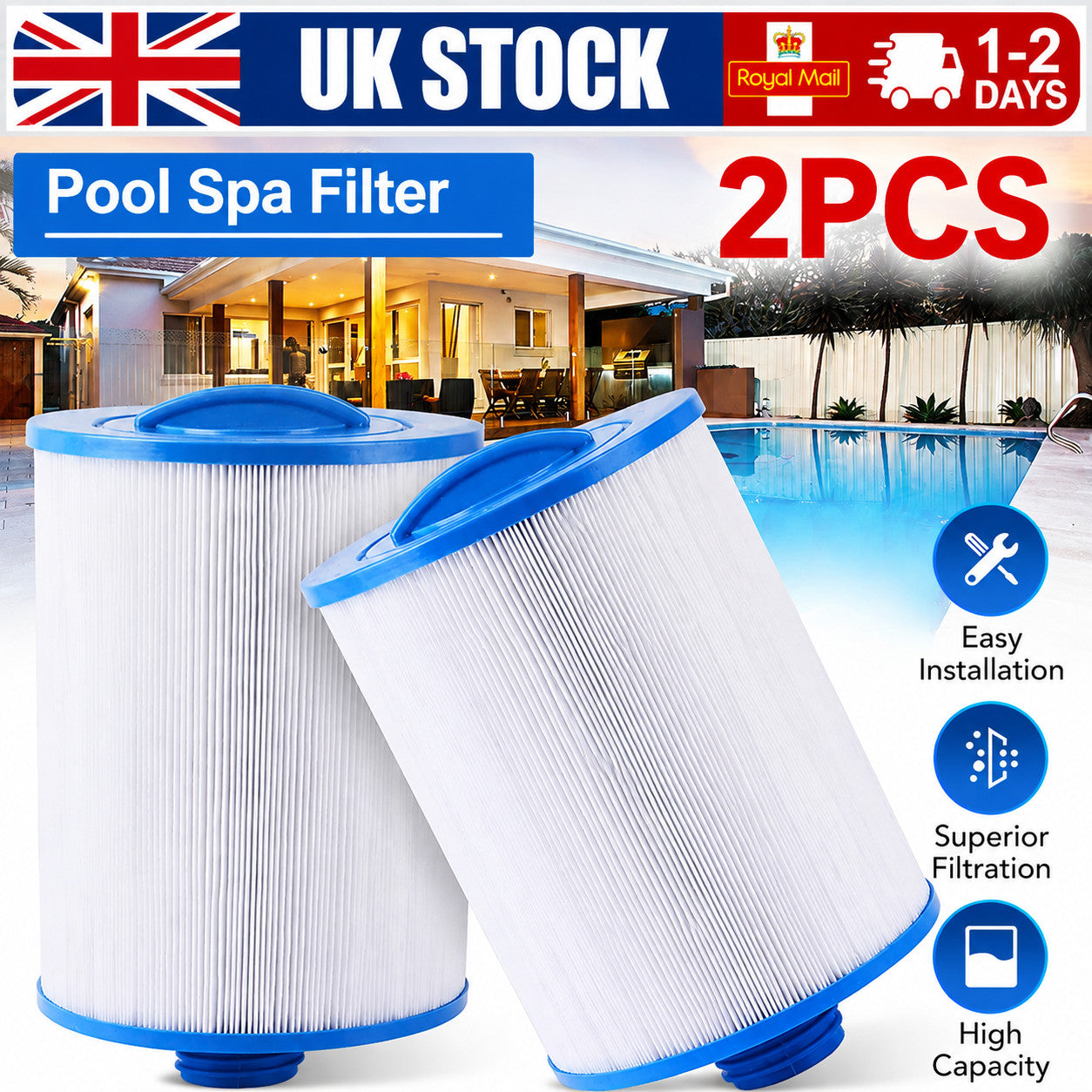 2 Pack Hot Tub Spa Filter Cartridge PWW50 Compatible Pleatco Unicel 6CH-940 UK