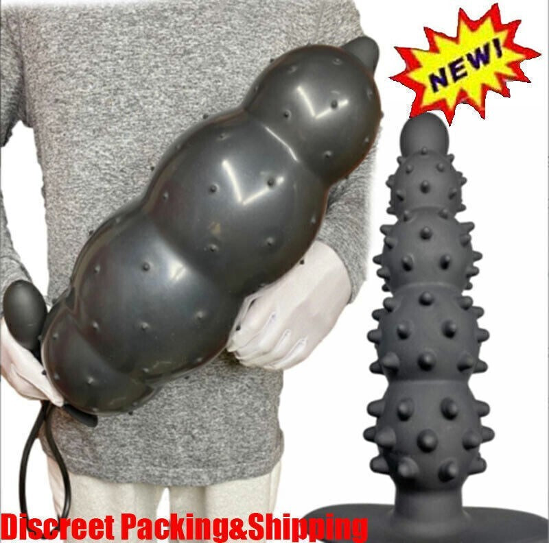 Inflatable Huge Male-Prostate-Anal-Butt-Plug-Dildo-Beads-Men-Women-Lubricant