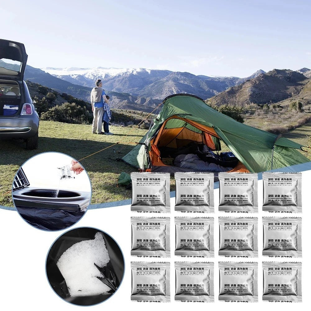 12pcs Poo Powder Camping Toilet Chemicals Eco Absorbent Gel Waste Deodorizing