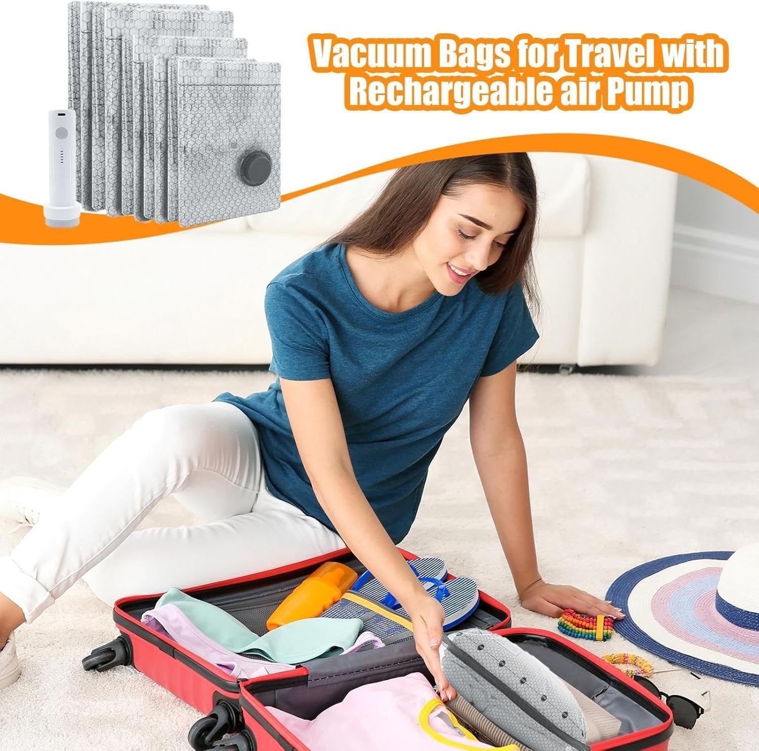 12x Vacuum Storage Bags Wireless Electric Air Pump Space Saver Bags Travel &Home