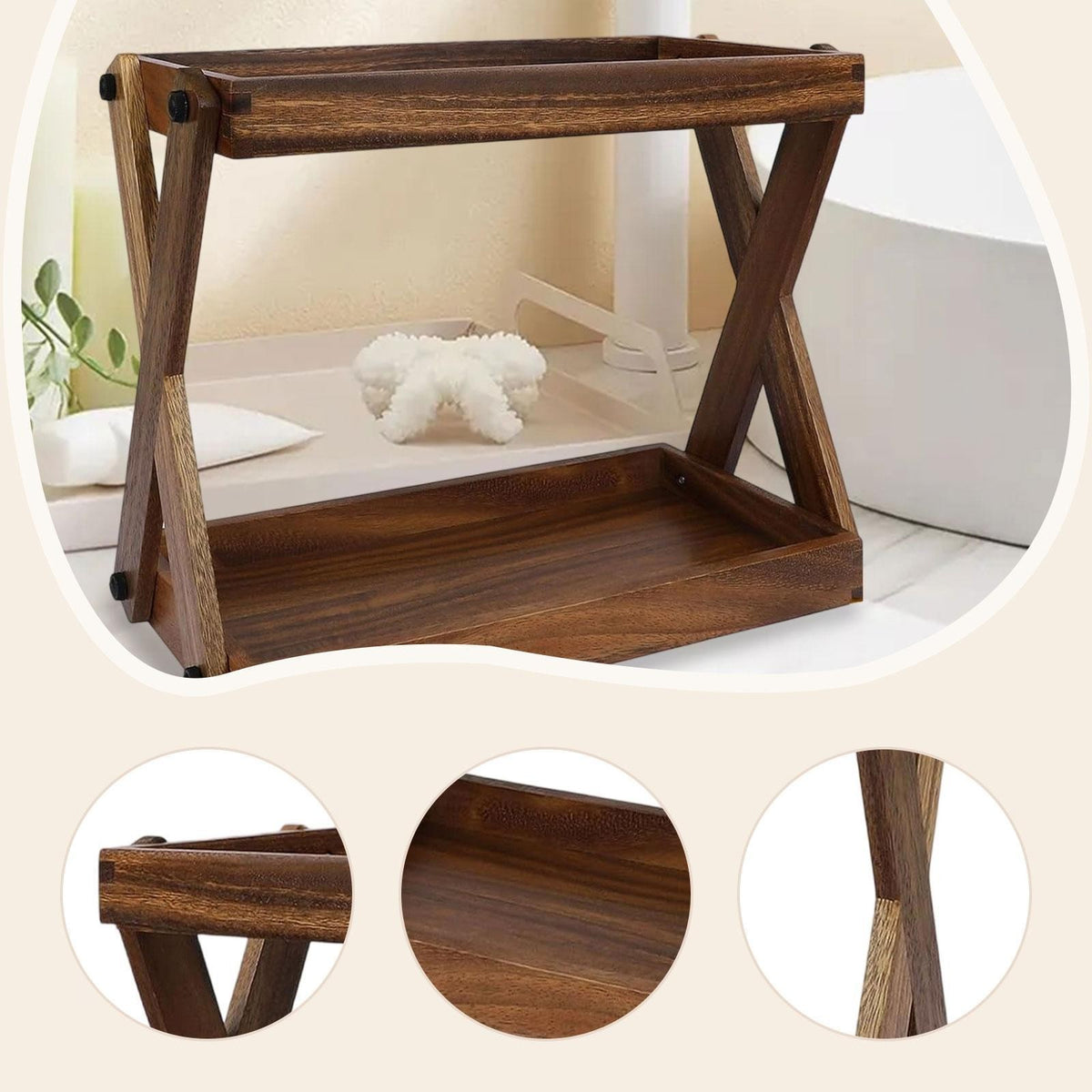 Wood Countertop Shelf Sturdy Rustic Wooden Shelf for Kitchen Bedroom Office