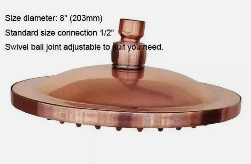 NEW 1PC 8" inch Antique Red Copper Round Rainfall Rain Bathroom Shower Head