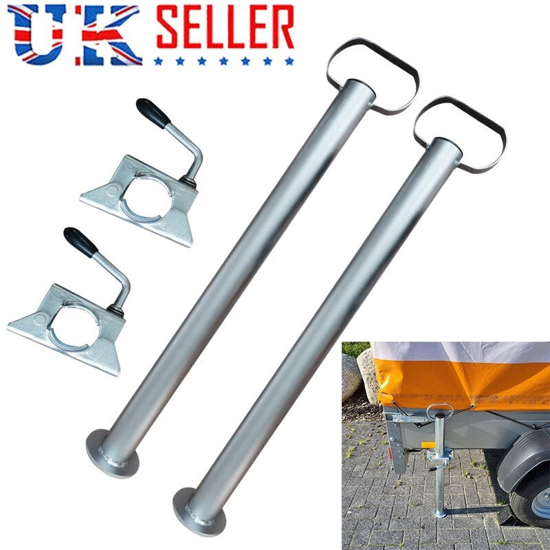 2X Trailer Leg Prop Stands and Clamps 48mm x 700mm length Support Tube Caravan