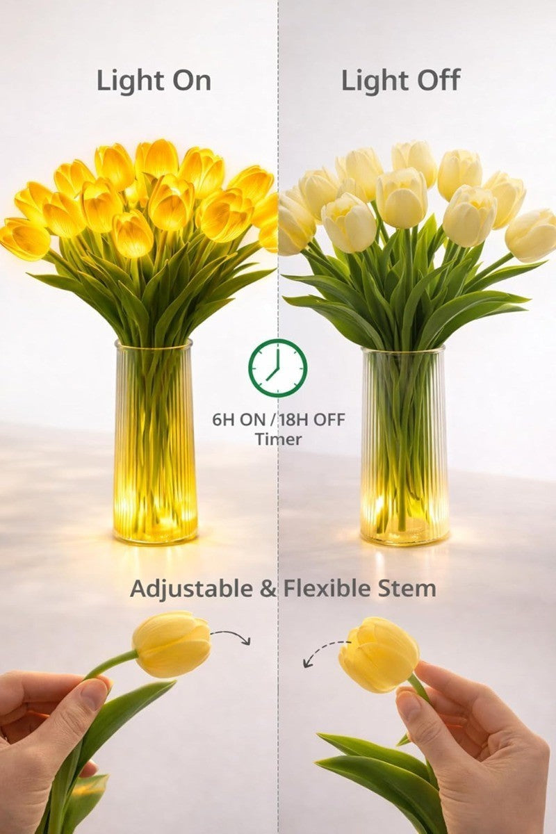 15X LED Tulip Night Light Artificial Flower Lamp Bedroom Decor Gift：