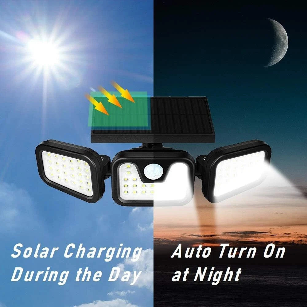 3-Head Solar Light LED PIR Motion Sensor Outdoor Garden Wall Security Lamp