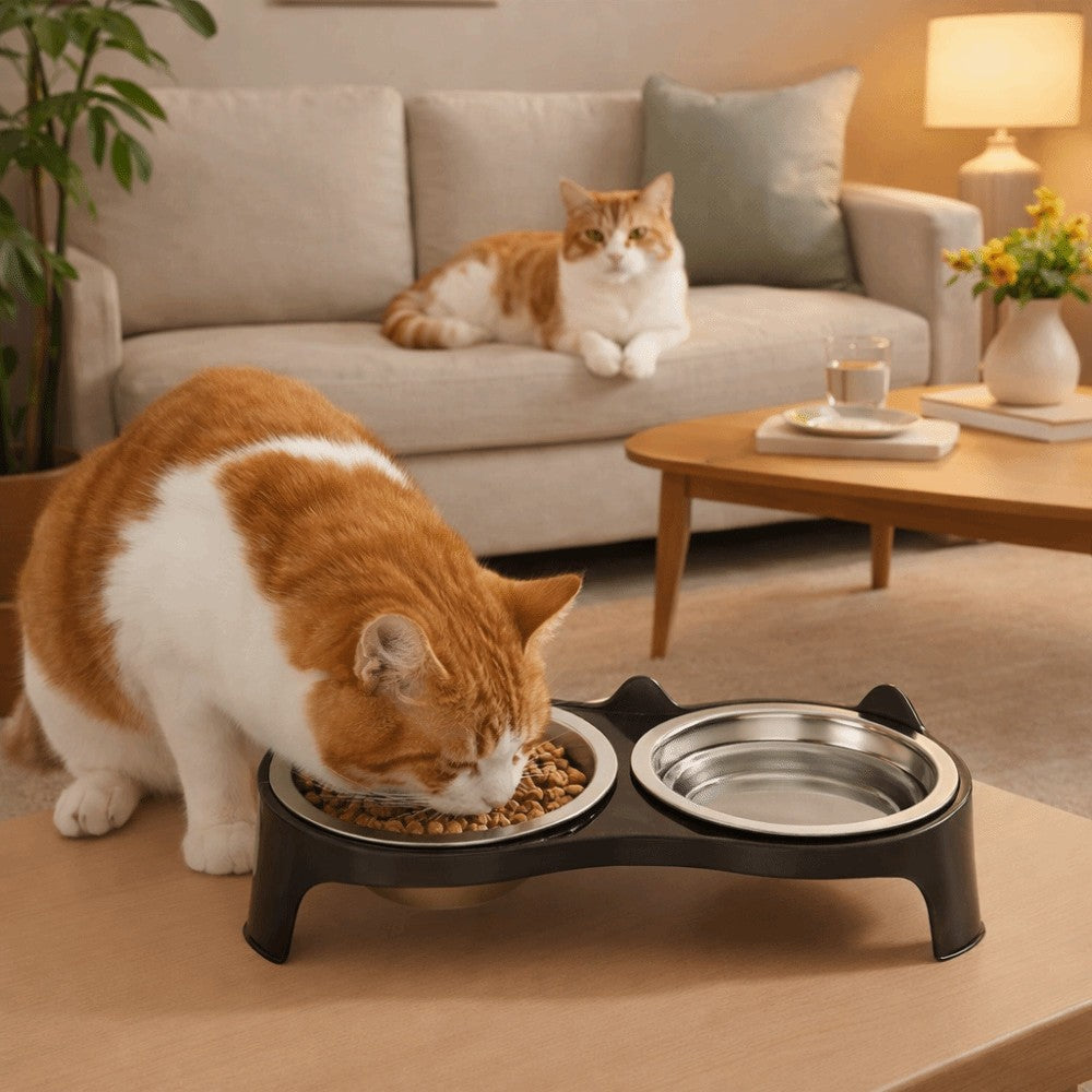 Pet Double Feeder Bowl Elevated Pet Bowl Cat Dog Water Food Bowl Pet Supplies
