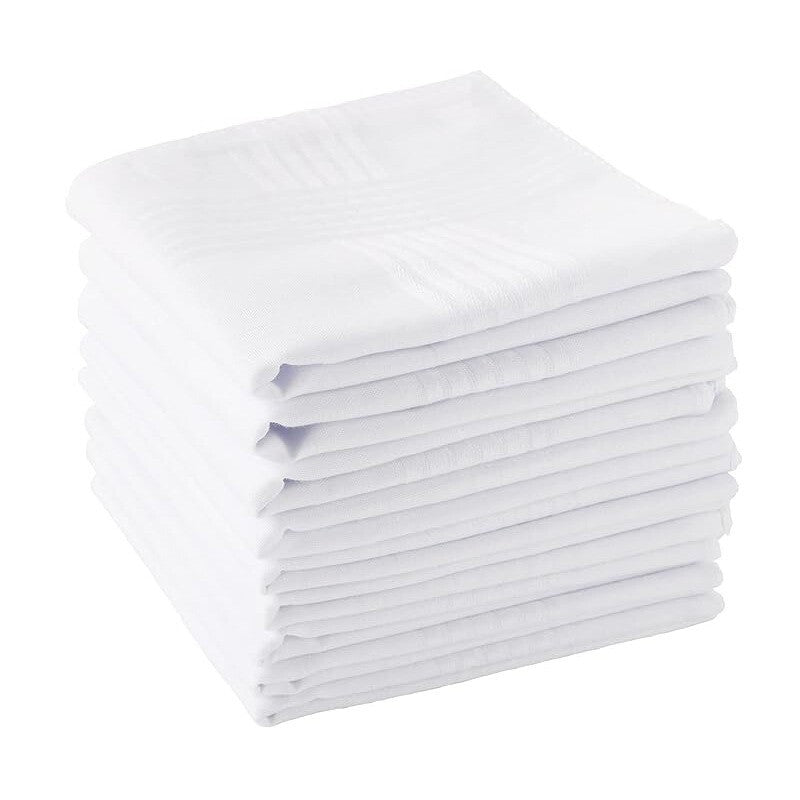 24PCS Mens Large White Square Cotton Hankies Handkerchief Set UK