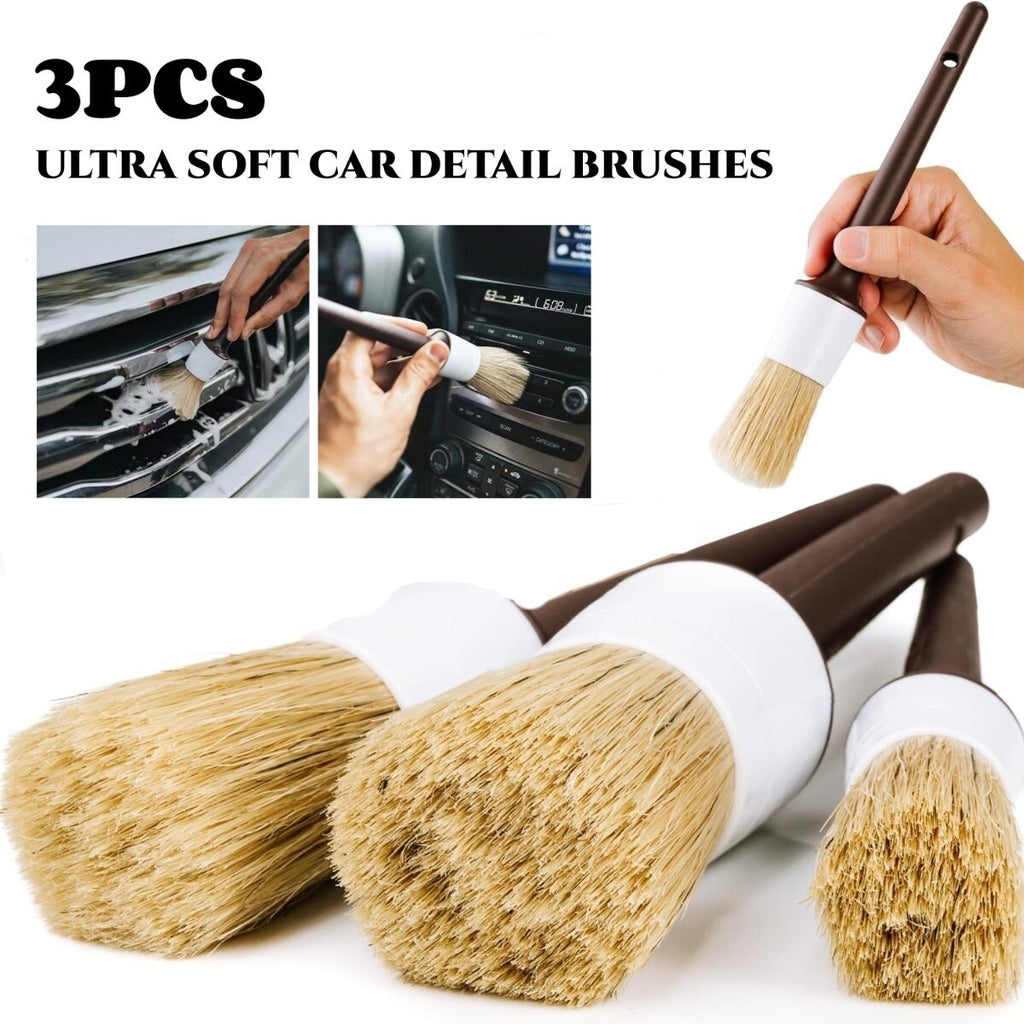 3pcs Car Detailing Wash Dust Brush Kit Vehicle Auto Interior For Wheel Clean Set