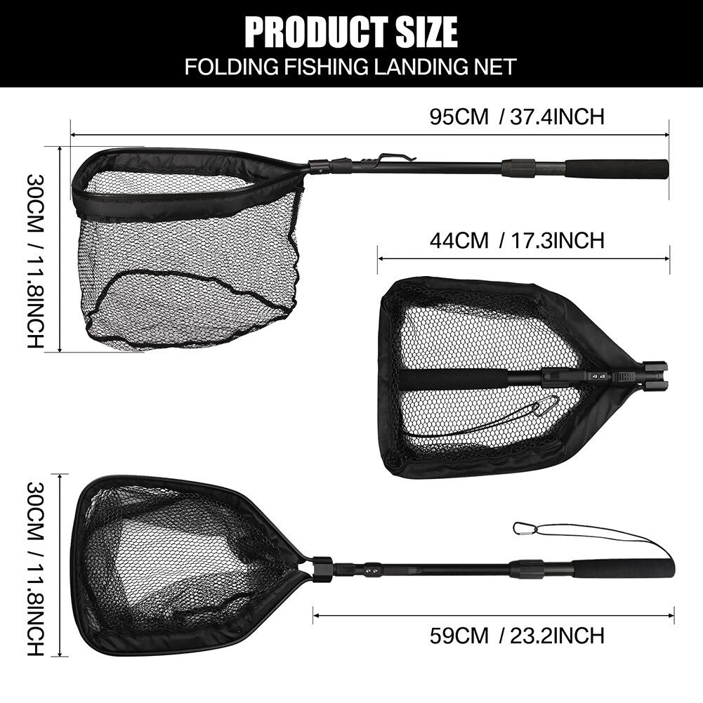 Rubber Coated Telescopic Landing Net Foldable Float Fly Trout Carp Fishing Net