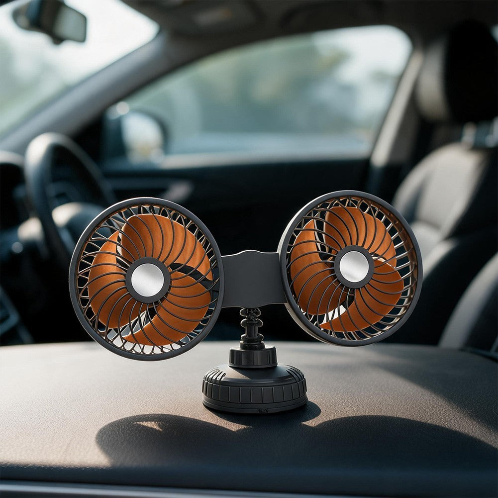 Car Fan for 12V 24V Systems with Suction Cup Mount and Dual Head Airflow Design*