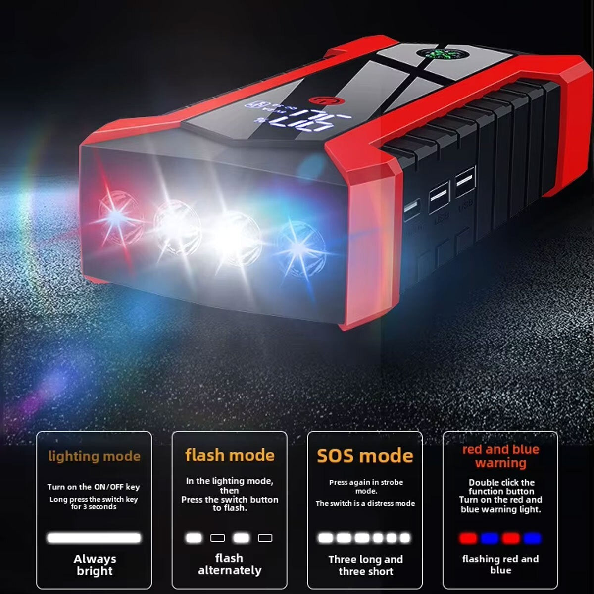 99800mAh 12V Car Jump Starter Pack Booster Battery Charger Emergency Power Bank