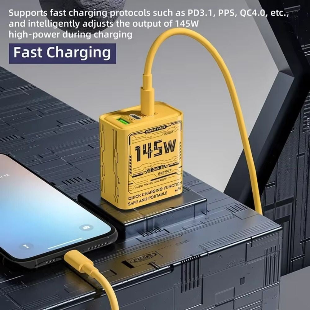 EU/UK 145W GaN Charger Plug USB A+C USB C Charger for iPhone/Xiaomi/Samsung