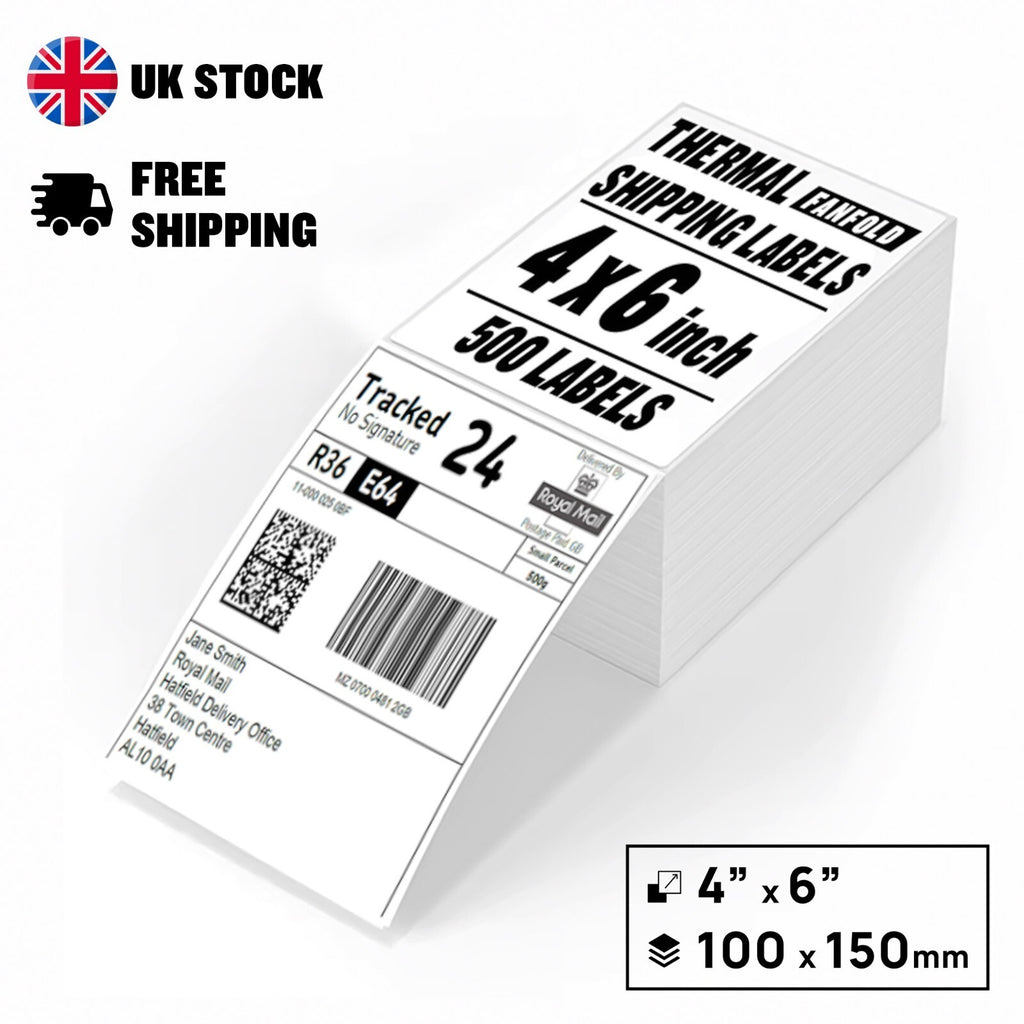 4x6 Thermal Fanfold Labels 100x150mm Ideal for Royal Mail Amazon FedEx 500 Label