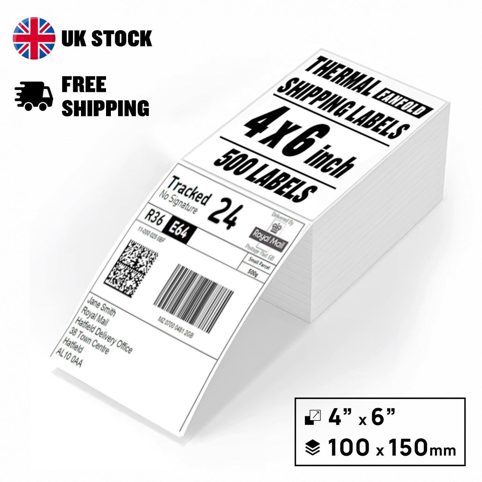 4x6 Thermal Fanfold Labels 100x150mm Ideal for Royal Mail Amazon FedEx 500 Label