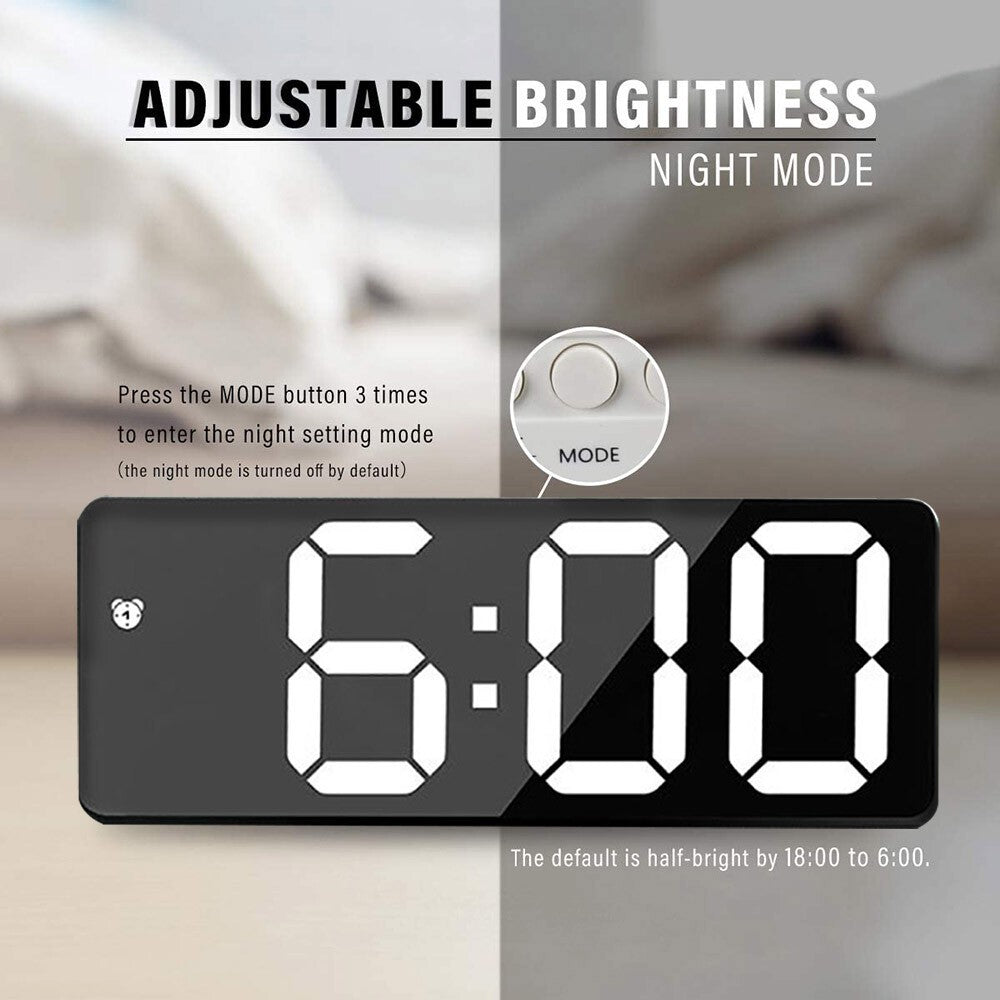 Alarm Clock Led Display Digital Mirror Voice Clock Battery/Plug-In Dual Purpose