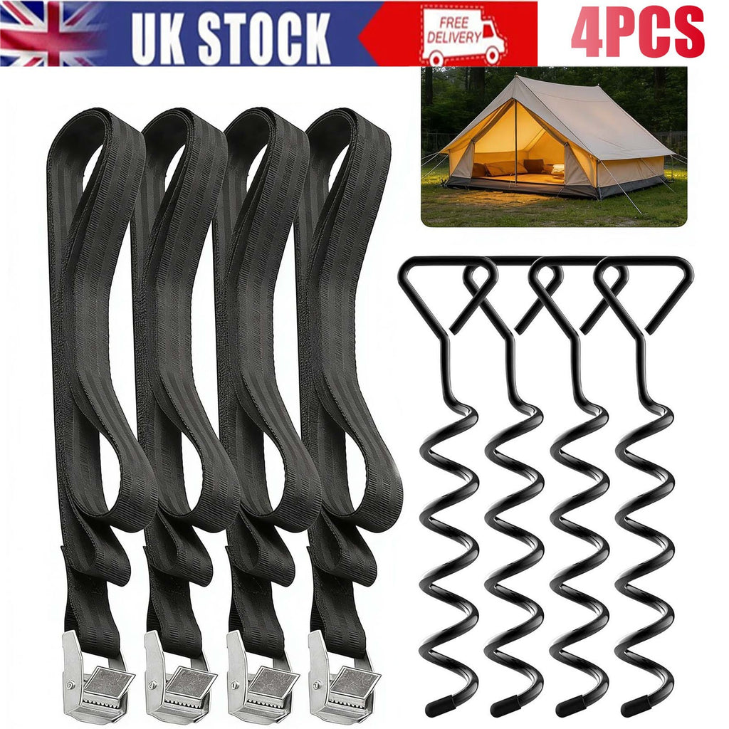 4 x Heavy Duty 40cm Trampoline Anchor Ground Pegs Tie Down Kit Corkscrew Spiral