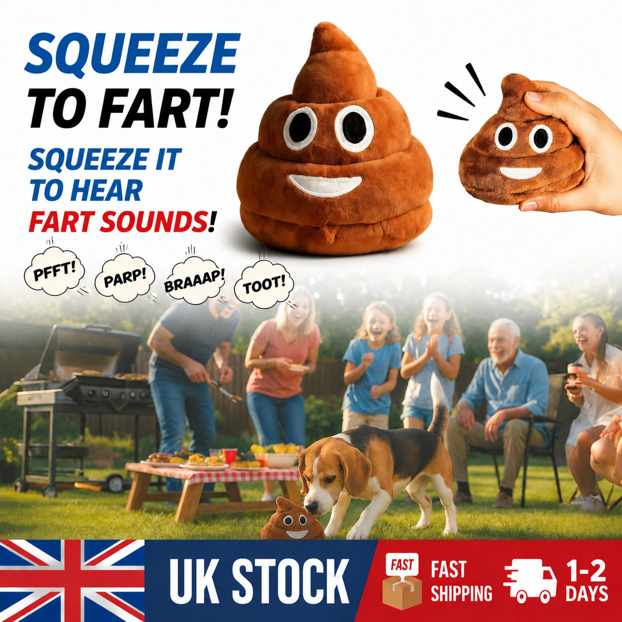 Funny Talking Poop Plush Toy,Makes Fart Sounds, Fake Poop Dog Toy for Kids & Dog