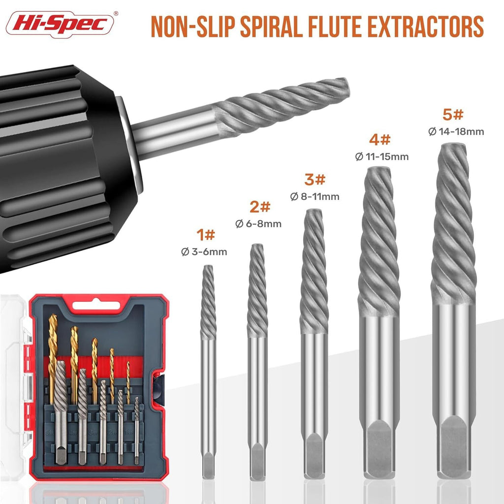 10Pcs HSS Drill Bits Screw Extractor Set Remove Broken Screws Studs Bolts