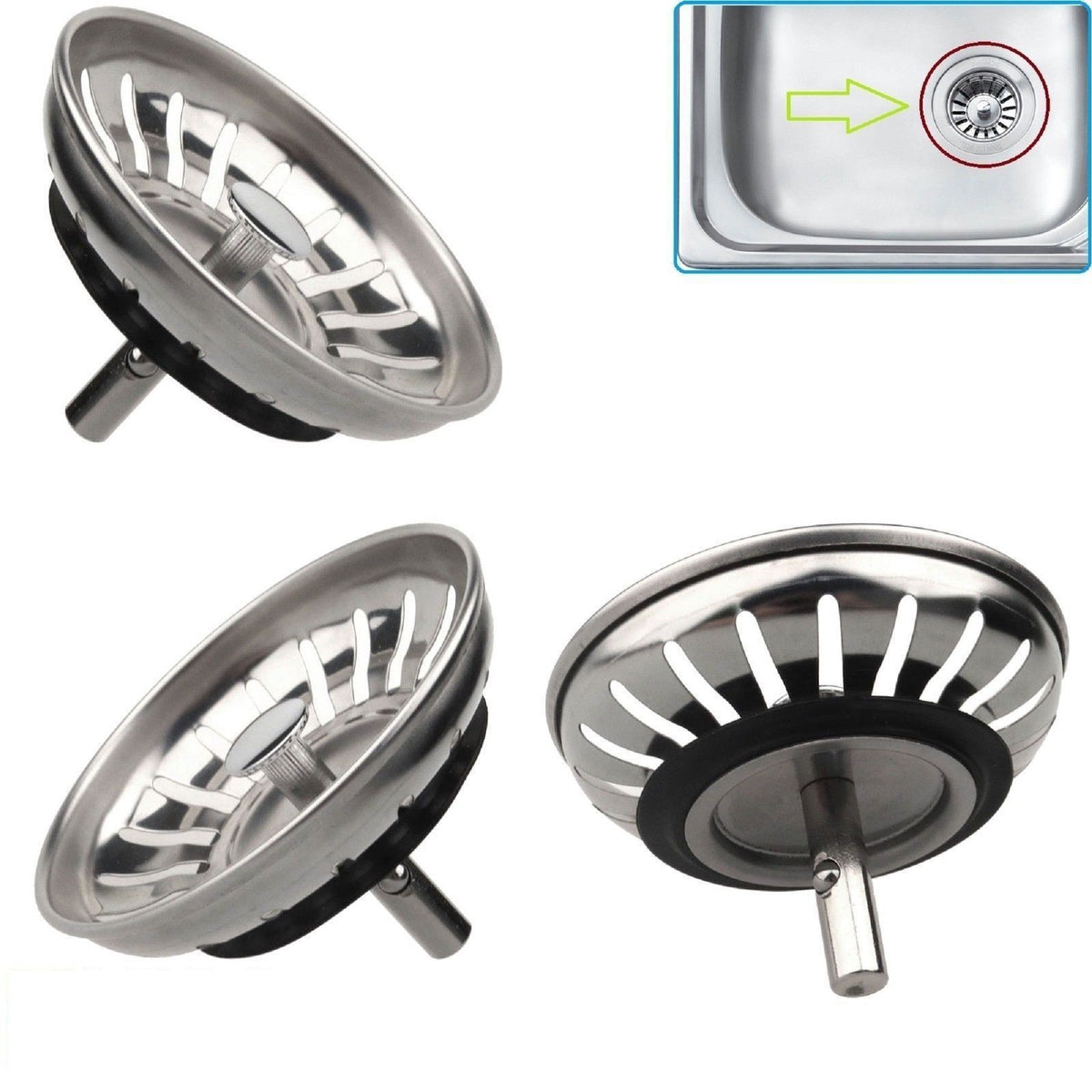 2x Stainless Steel Replacement Kitchen Sink Drain Strainer Drainer Waste Plug