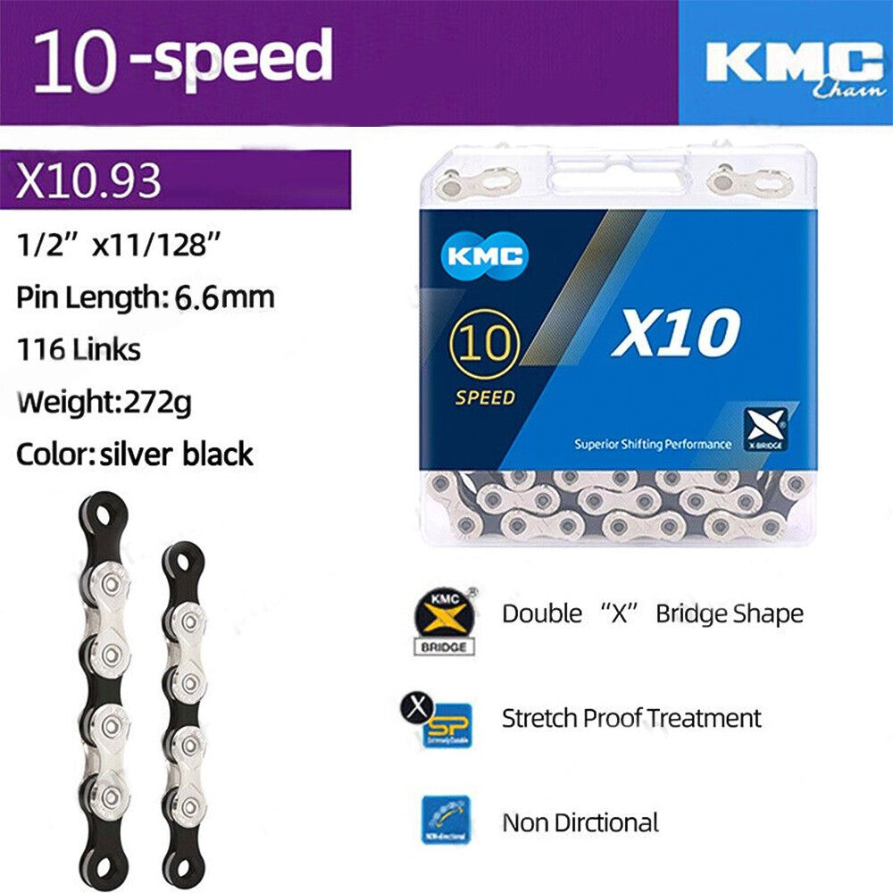 KMC 10 Speed Chain X10 Silver 116 Link Stretch proof MTB Bicycle Road Univesal