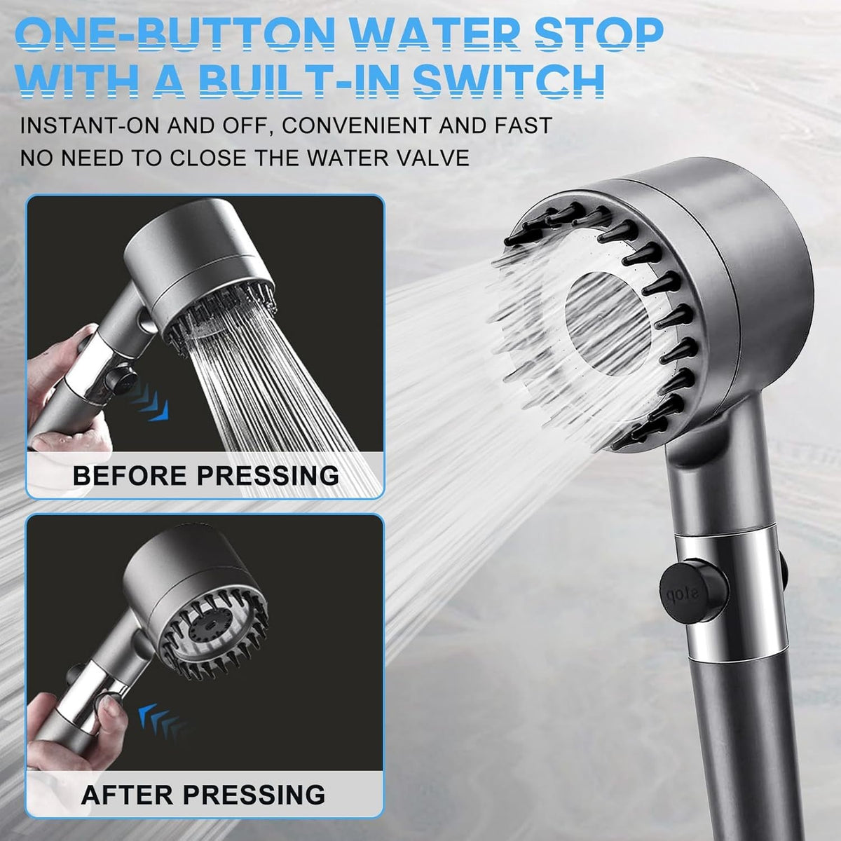 3 Modes Shower Head with Filter High Pressure Water Saving Massage Scalp