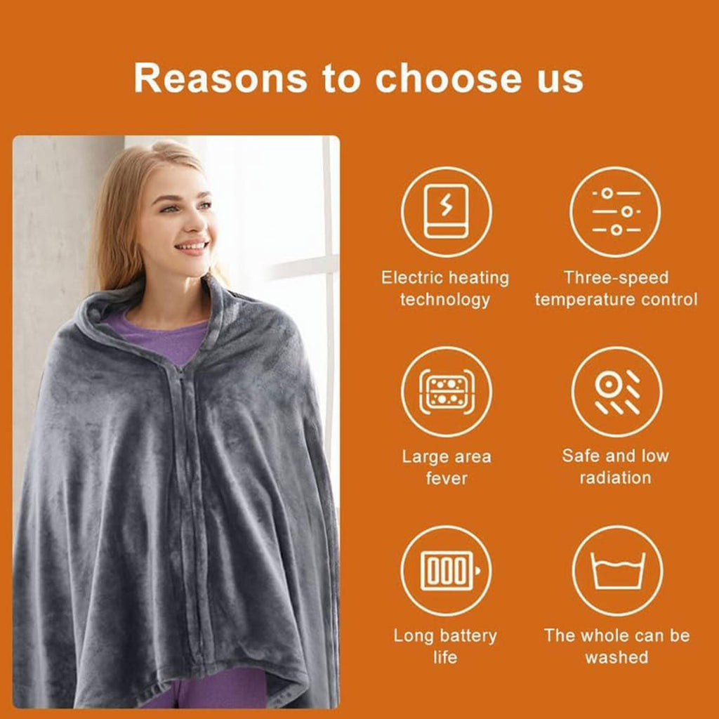 Electric Heated Shawl Blanket USB Wearable for Winter Warm 3 Temperature Levels