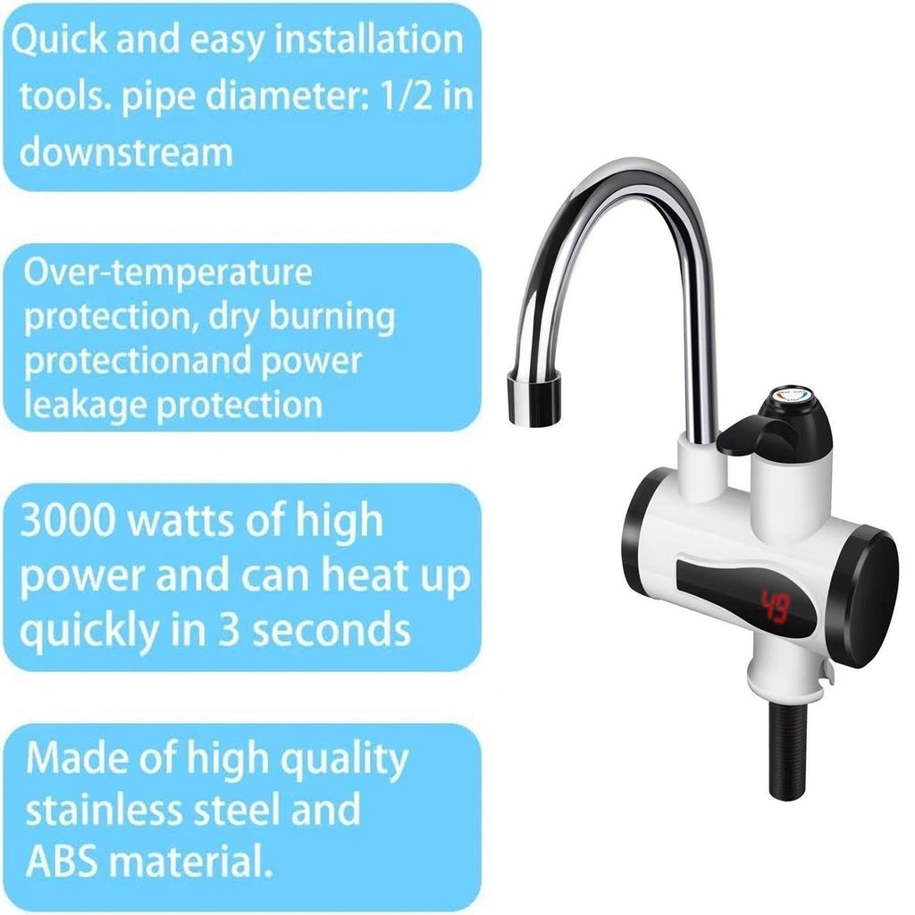 360° LED Electric Heater Faucet Tap Instant Hot Water Bathroom Kitchen Fast Heat