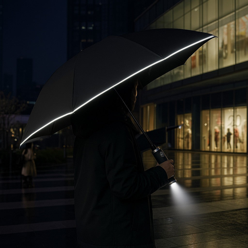 Sun Protection Umbrella with LED Flashlight - Automatic Folding & Waterproof