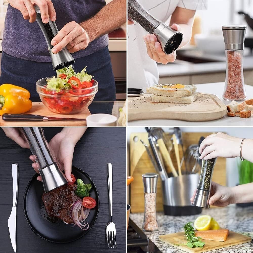 Salt & Pepper Grinder Mill Set 2x, Stainless Steel Adjustable Coarse Shaker NEW