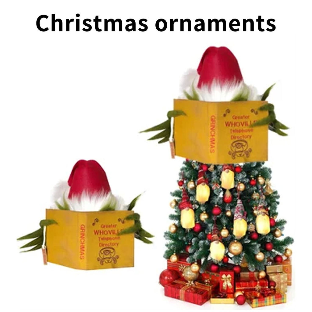 Topper Funny Grinch Hiding Behind Book Treetop Christmas Decor Christmas Tree