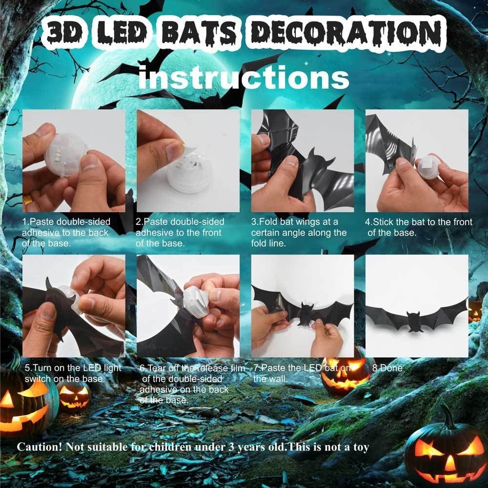 Halloween Bats Wall Decor Halloween Decorations 3D Realistic Bat with LED Lights