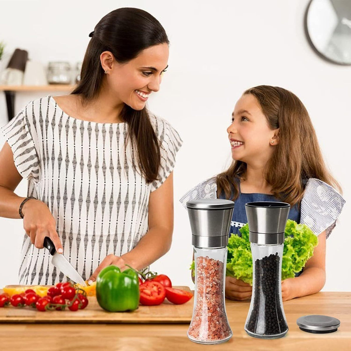 Salt & Pepper Grinder Mill Set 2x, Stainless Steel Adjustable Coarse Shaker NEW