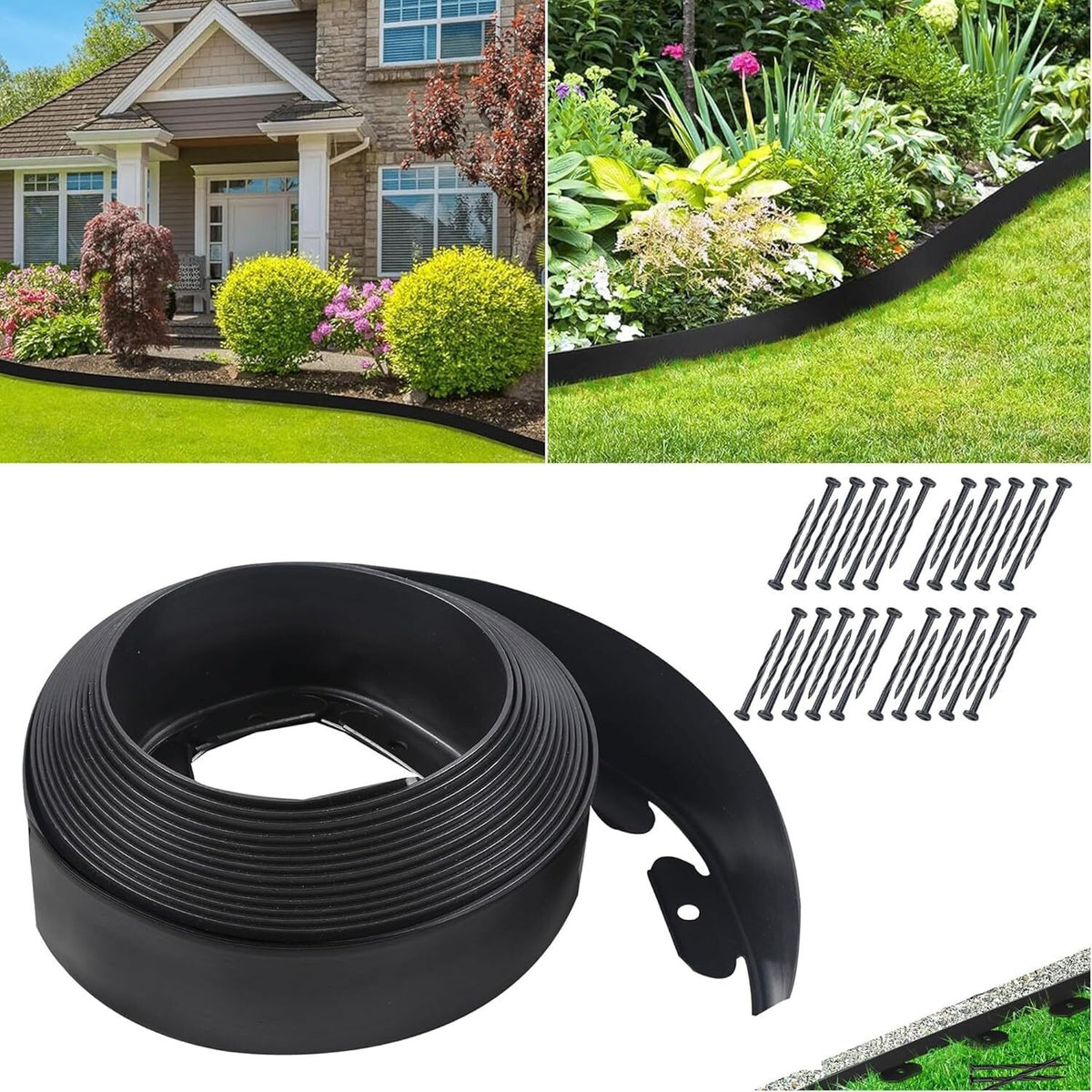 100 Metre Flexible Garden Border Edging Grass Lawn Path Edging With Plastic Pegs