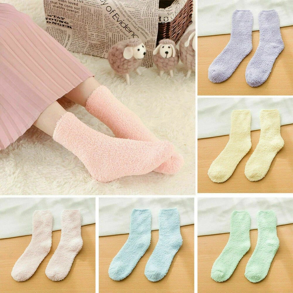 5 Pairs Women Soft Fluffy Cosy Bed Socks Warm Lounge Slipper Fleece Sock Winter
