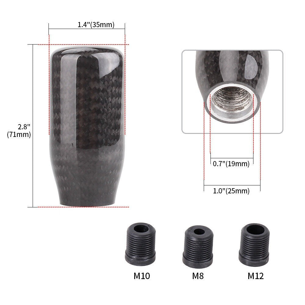 Universal Real Black Carbon Fiber Manual Gear Shift Knob Shifter Lever 5 Speed