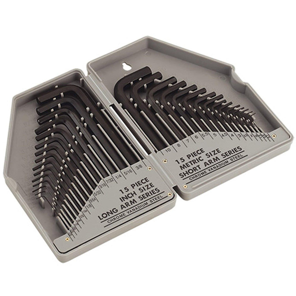 30 Piece Allen Key Set Hex Wrench Kit Long Reach Metric Imperial Tools