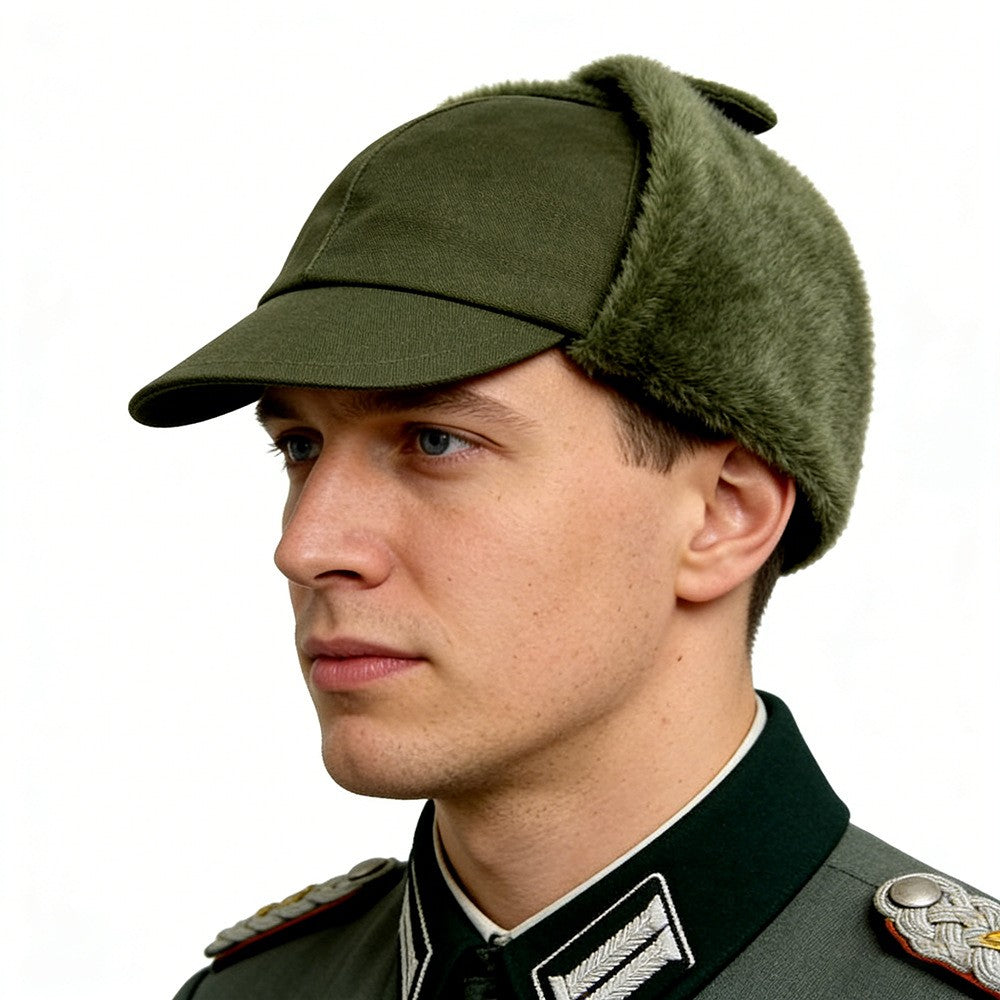 German Army Military Winter Pile Cap Olive drab OD hat warm cold weather