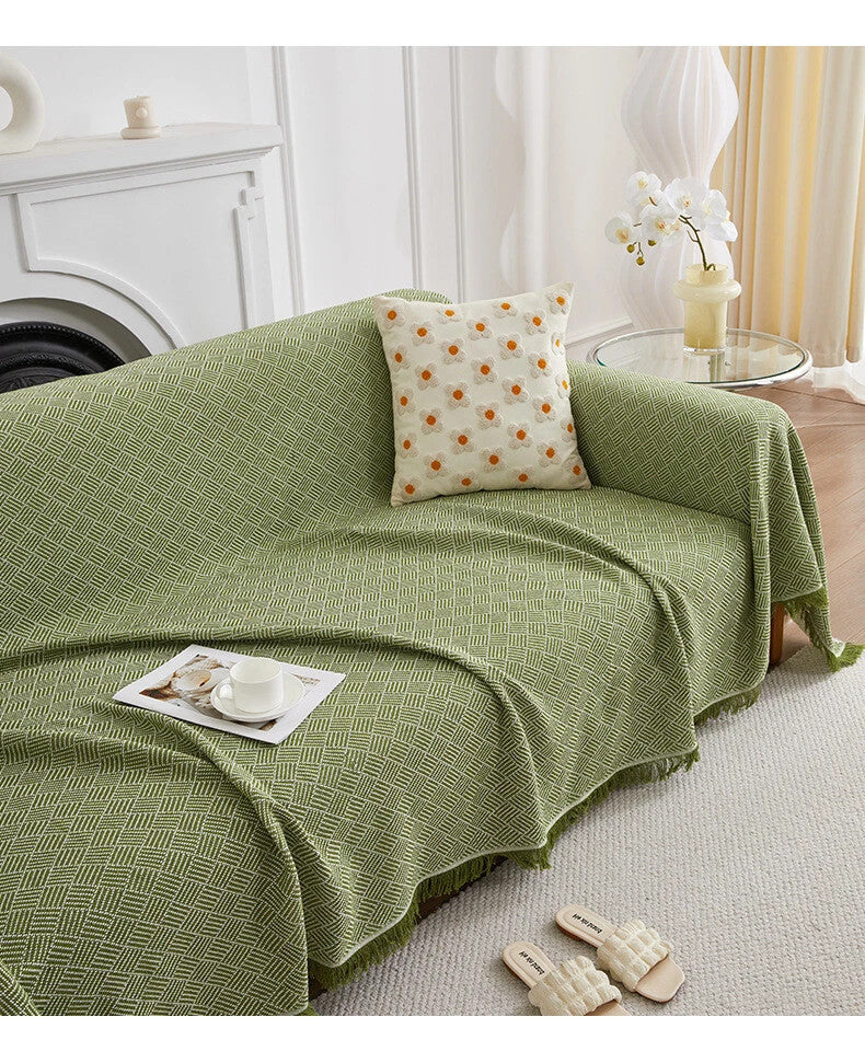 Large Cotton Fringed Throw Blanket Sofa Settee Bed Cover Bedspread