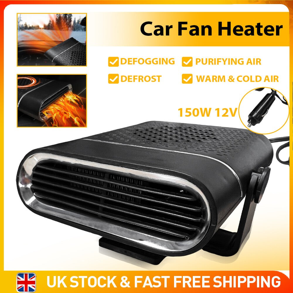 12V 150W Electric Heating Car Van Heater Defogger Demister Cooler Fan Portable