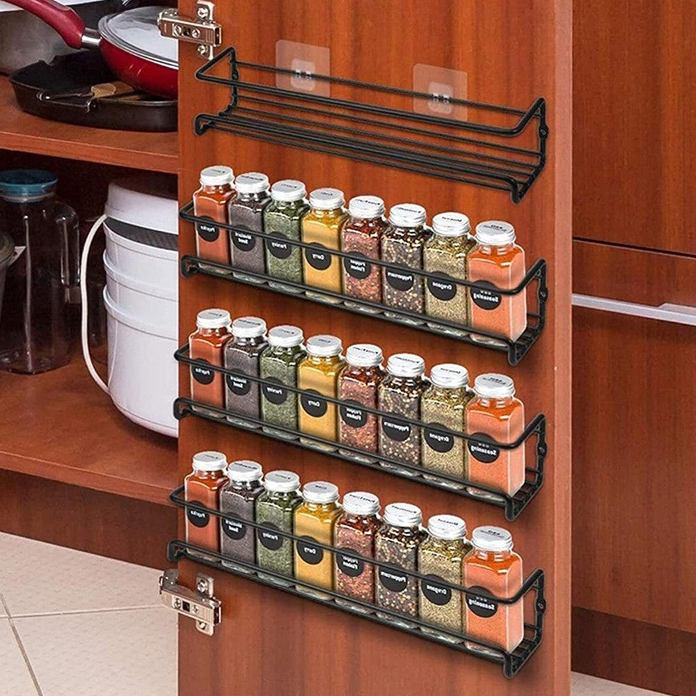 2PCS Spice Herb Jar Rack Holder For Kitchen Door Cupboard Storage Wall Mounted