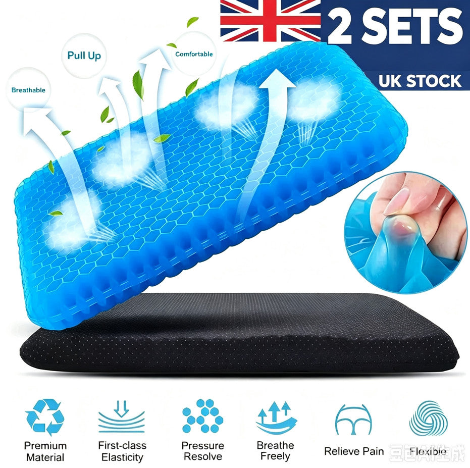 2PCS Orthopaedic Gel Seat Cushion Extra Thick Memory Foam Office Car Chair