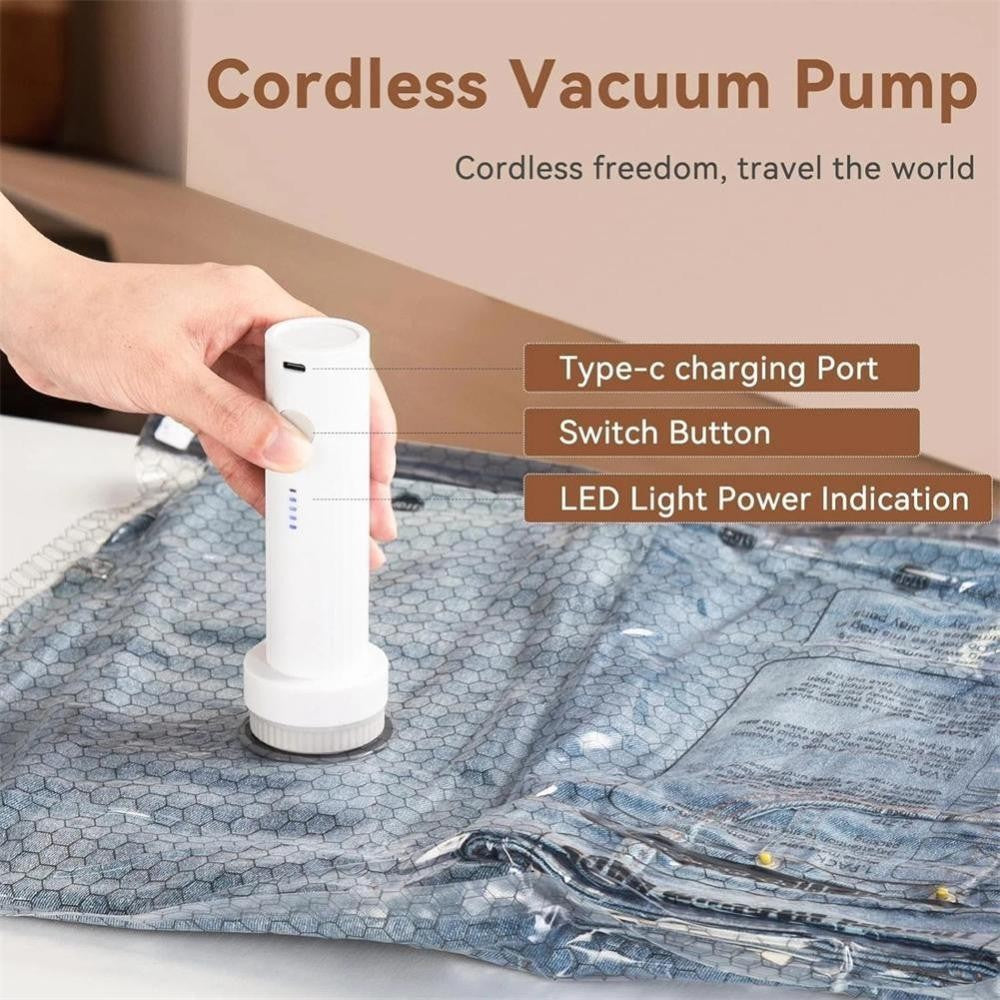 Cordless Rechargeable Vacuum Bag Set Portable Travel Storage Pump Bedding Clothe
