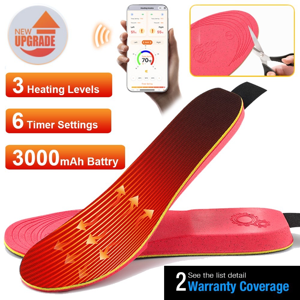 Cuttable Electric Heated Insoles Shoes Pads Rechargeable APP Control
