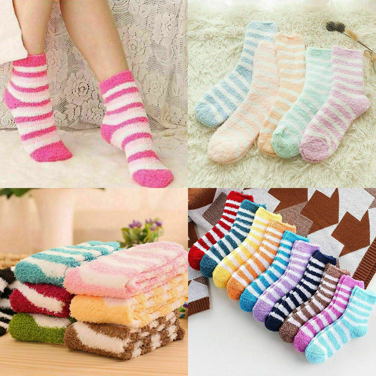 6Pairs Women Winter Warm Soft Fluffy Bed Socks Lounge Slipper Fleece Sock Random