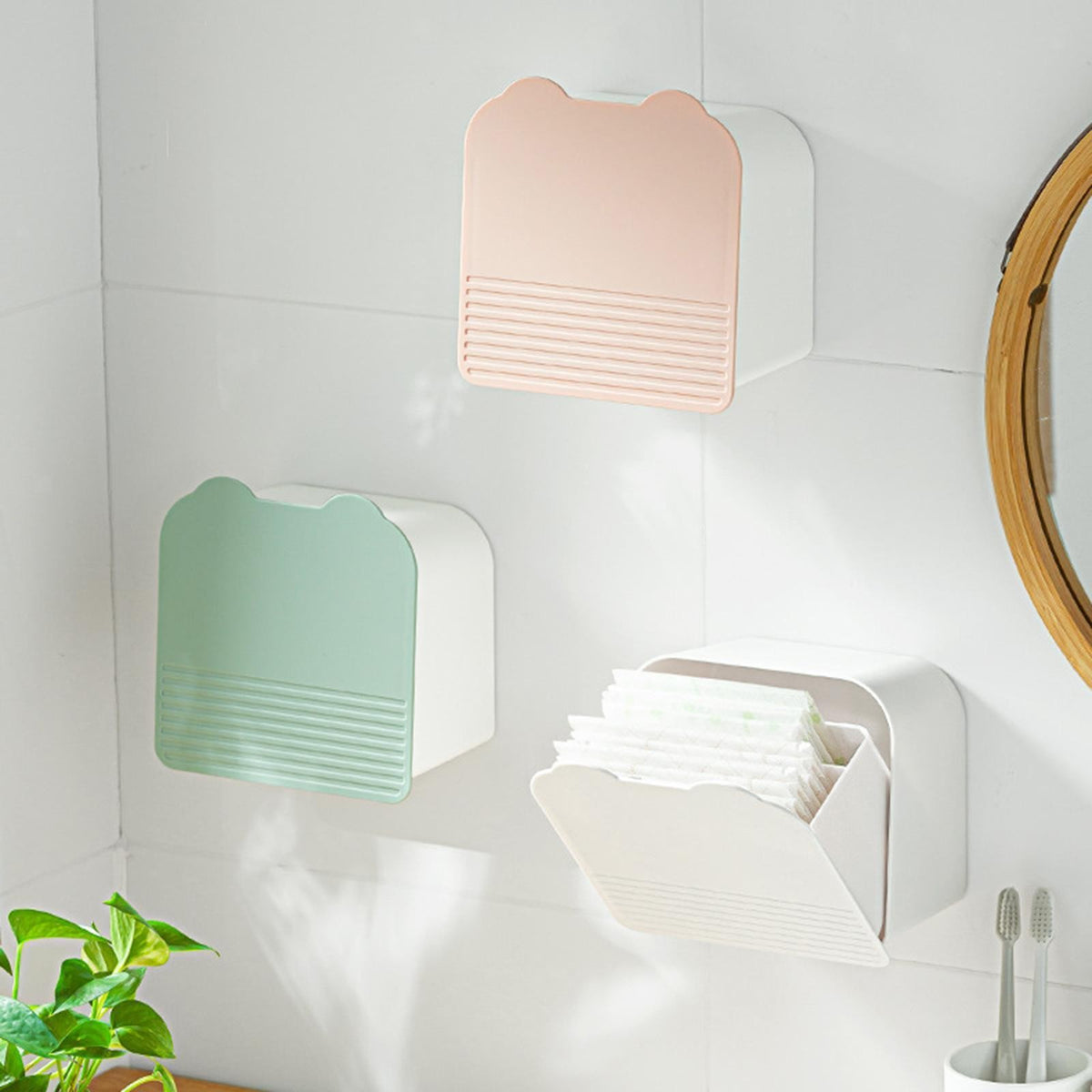 Wall Mount Storage Box Sanitary Pad Holder Dispenser Organizer for Bathroom