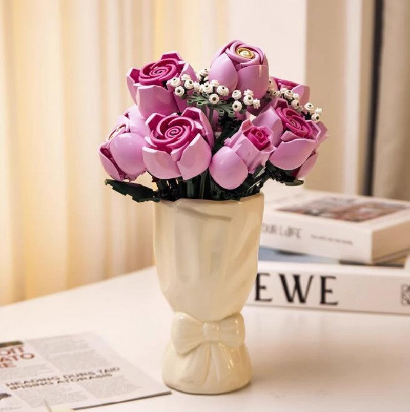 NEW Botanicals Pretty Pink Roses Bouquet Floral Decor 10374 Bricks Display Gifts