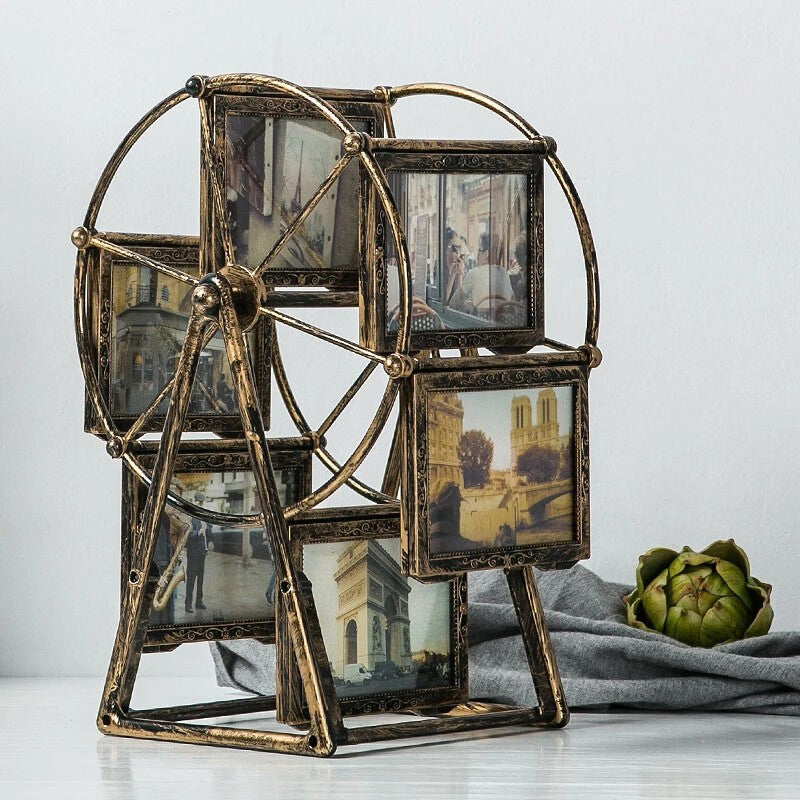 Rotating Ferris Wheel Photo Frame 12-Slot Vintage Wedding Carousel Picture Frame