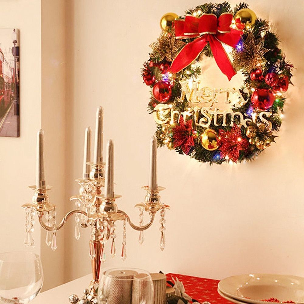 30CM Christmas Wreath With Bow Front Door Wreath Garland Xmas Hanging Decor UK