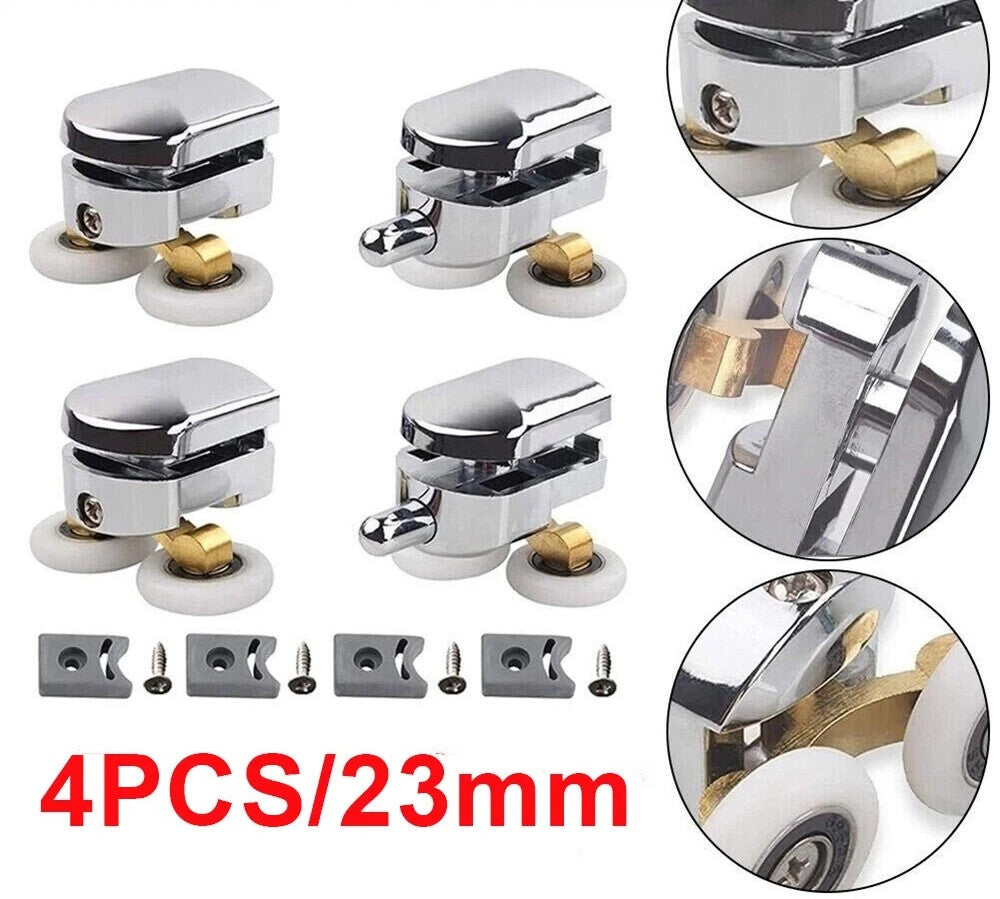 4 Twin Shower Screen Door ROLLERS Runners Wheels 23mm Top & Bottom Replacement